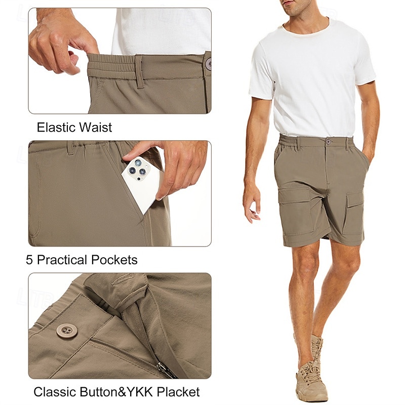 Homens Bermuda Cargo Calção Shorts de verão Cintura elástica Bolso multi Bolso com aba Tecido Conforto Vestível Comprimento do joelho Ao ar livre Esporte Diário Moda Casual Preto Verde de 2025 por $34.99 –P4