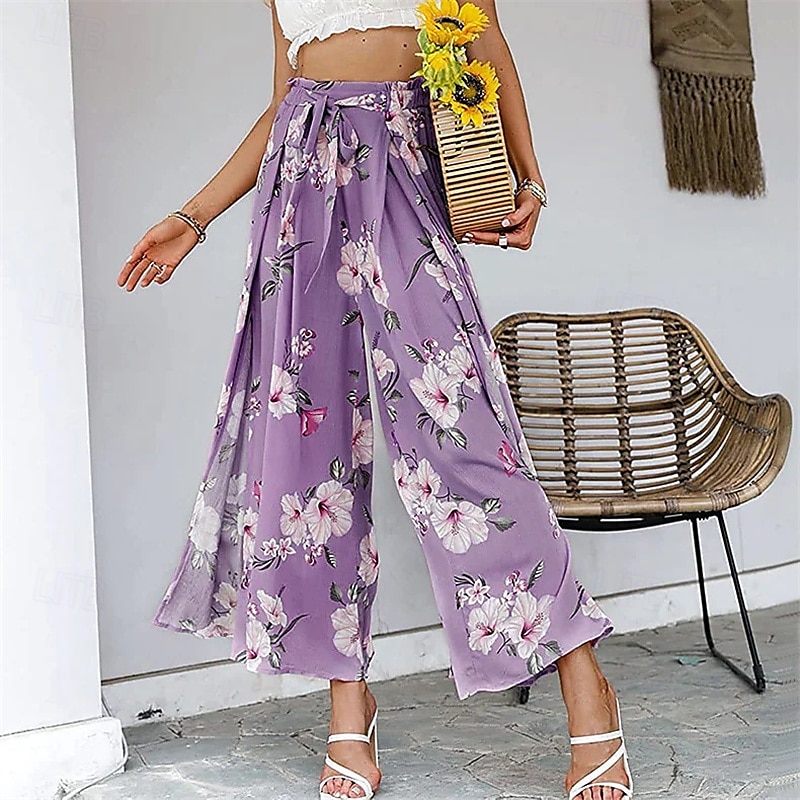Per donna Pantaloni ispirati al lino Gamba larga Pantaloni Palazzo Moda Boho Lunghezza intera Vita Alta Fiore Elastico in vita Spacco Comodo Confortevole Streetwear Abbigliamento quotidiano Uscire del 2025 a $19.99 –P3