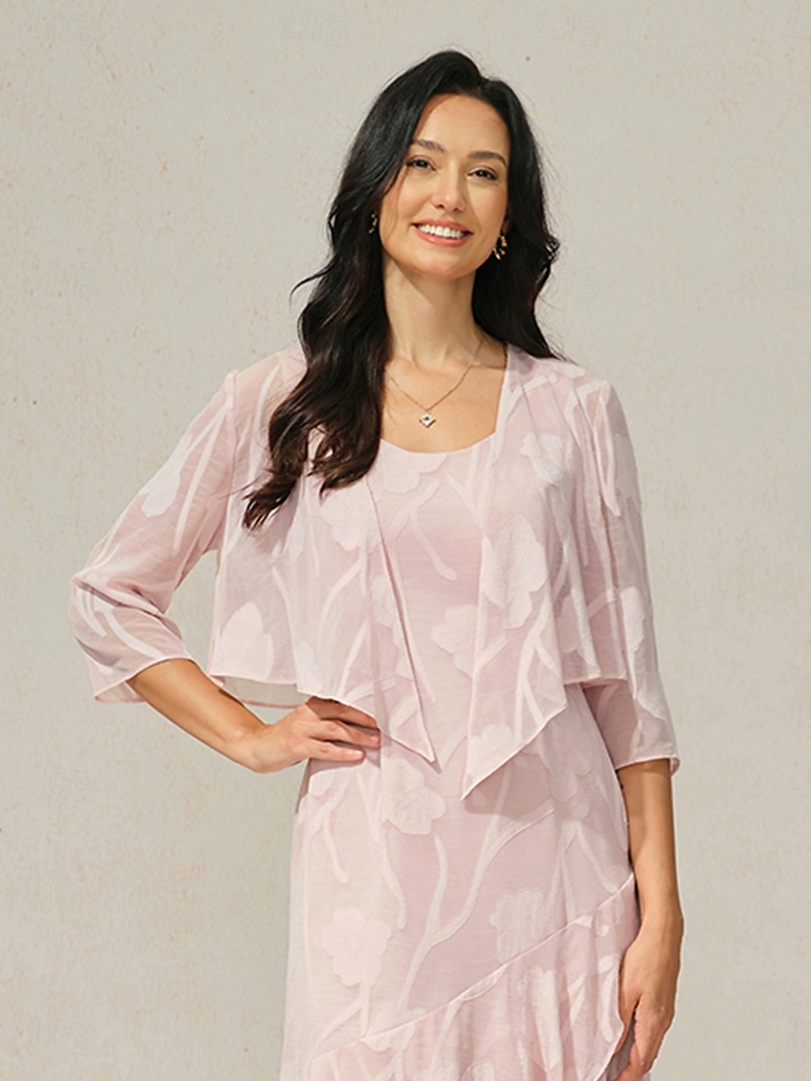 Damskie wzrusza ramionami Jednokolorowe Elegancja Elegancki Podstawowy Rękaw 3/4 Półgolf Asymetryczna Kwadratowy dekolt Crop Topy Gość weselny Ślub na plaży Rumiany róż Lato Wiosna Jesień 2025 - $39.99 –P1
