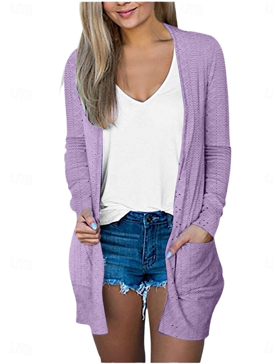 Pentru femei Sacou Respirabil Comfortabil Buzunar Casual Simplu Vacanță Stradă Casual Purtare Zilnică Deschis frontal Regulat Fără Guler Fit regulat Manșon Lung Îmbrăcăminte exterioară Negru Alb Roz 2025 - $21.99 –P5