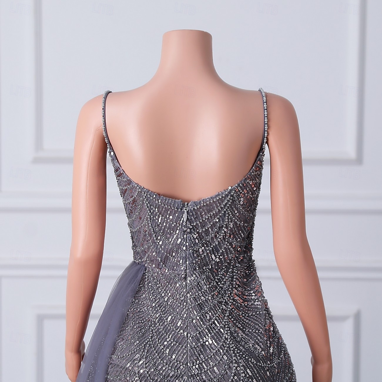 Sereia  Vestido de Noite Trompete Vestido Elegante Festa de Gala Traje de Corte Sem Mangas Alças Finas Com Lantejoulas e Pérolas de 2025 por $297.99 –P4