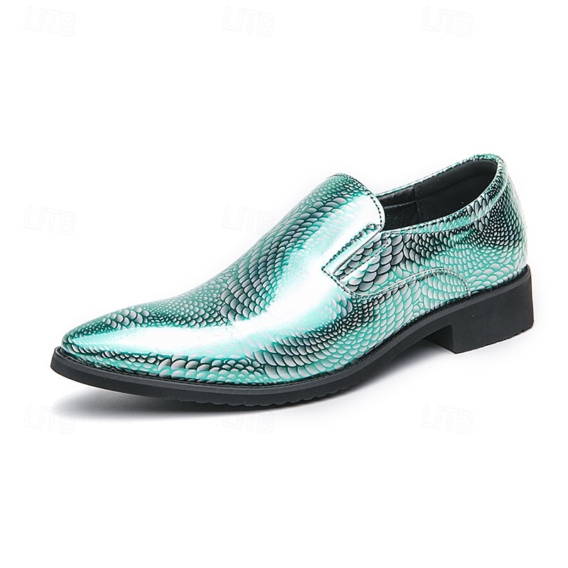 Chaussures à enfiler pour hommes à imprimé serpent métallisé turquoise - tendance, modernes, parfaites pour les sorties décontractées et les événements avant-gardistes de 2025 ? $42.99 –P1