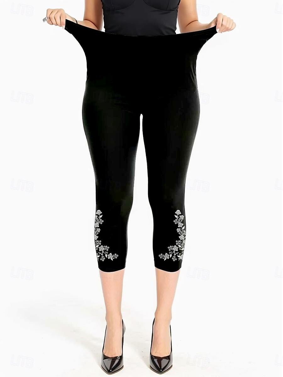 Dámské legíny capri kalhoty vysoké elasticity dovolená vintage móda délka do lýtek střední pas květinový grafický potisk prodyšné měkké dovolená volnočasové každodenní modrá barva robins egg černá 2025 - $18.99 –P9