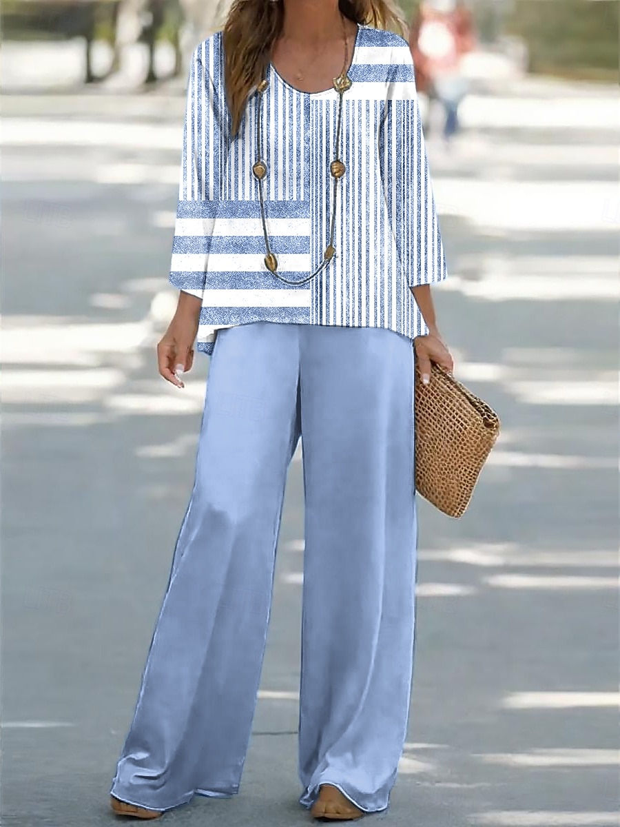 Per donna Camicia Blusa Senza Maniche Manica 3/4 Collo a U Grafico Geometrico A righe Stampato All'aperto Vacanza Casuale Rosa Blu Cachi Estate Vestibilità comoda del 2025 a $34.99 –P1