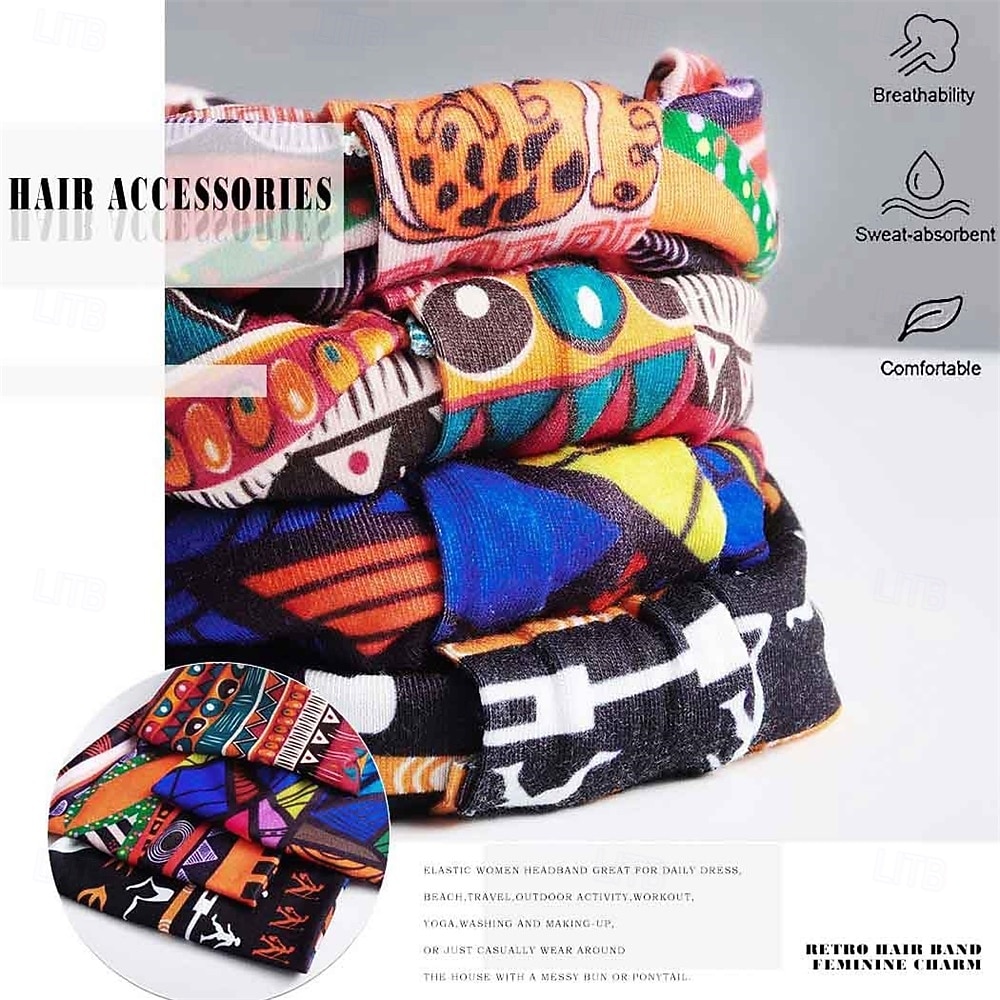 African Headbands Boho Knotted Hairbands Stretch Wide Head Wraps Elastic Yoga Turban Hair Scarfs Workout Printed Hair Accessories for Women Pack of 4 2026 - $11.99 –P3