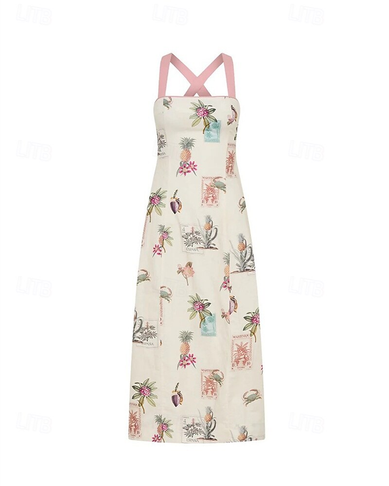 Per donna Abito Lungo Maxi Abito Abiti in cotone e lino Vestito Casual Moda All'aperto Feste Ferie Vestibilità regolare Fiore Senza Maniche Spalline Rosa Estate del 2025 a $42.99 –P5