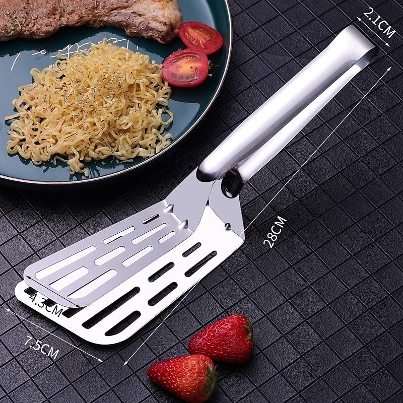 Nerezová děrovaná špachtle - nerezové ocelové svorky na steaky, kuchyňské grilování, obracecí špachtle, kleště na burgery, grilování, pizzu, koláče, ryby 2026 - $11.99 –P5