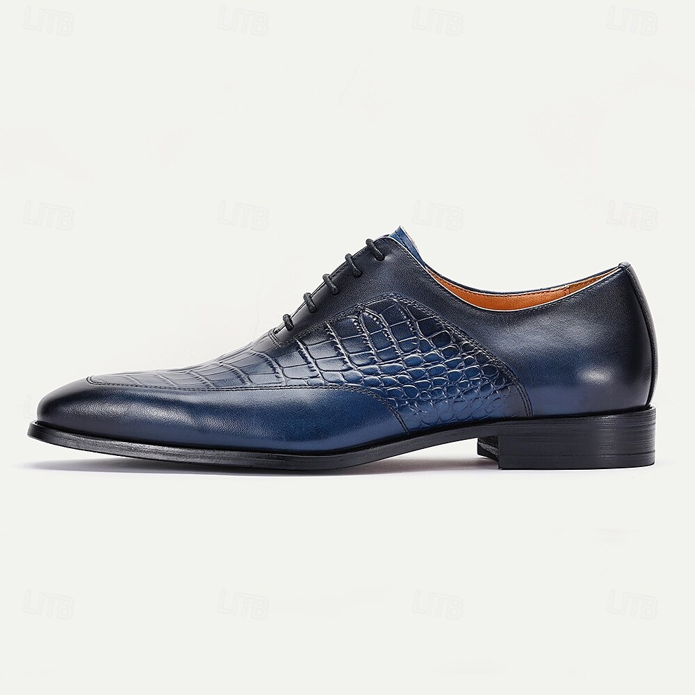Men's Premium Navy Blue Crocodile Leather Lace-Up Dress Shoes for Exclusive Weddings, Galas and Formal Occasions 2025 - $94.99 –P3