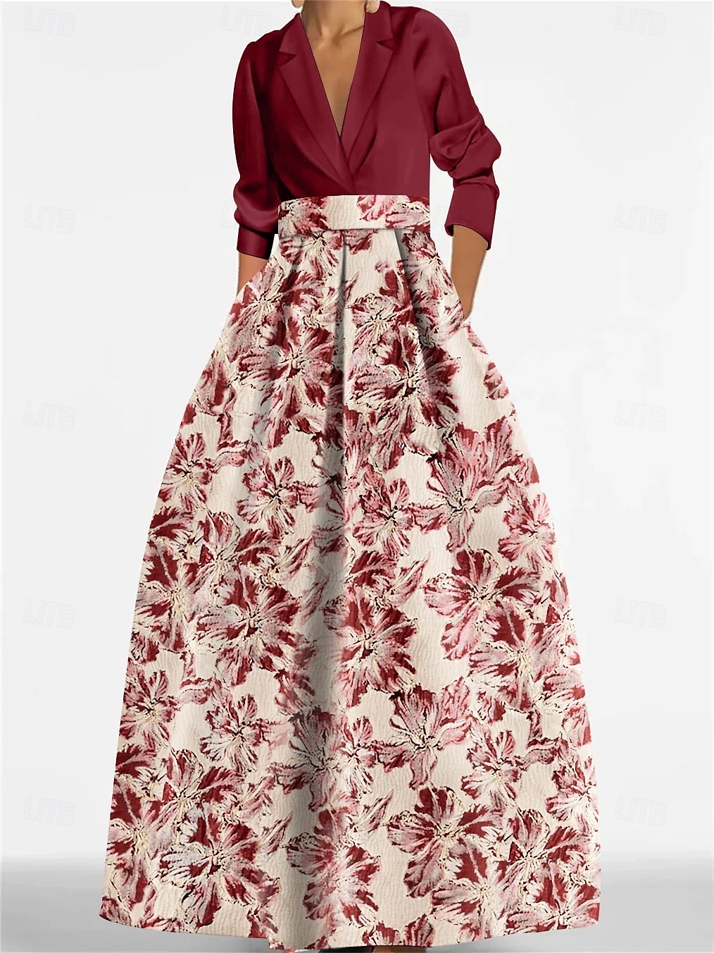 Robe de soirée A-Line élégante robe formelle longueur de sol manches longues col chemise satin avec fente robe invitée de mariage de 2025 ? $142.99 –P3