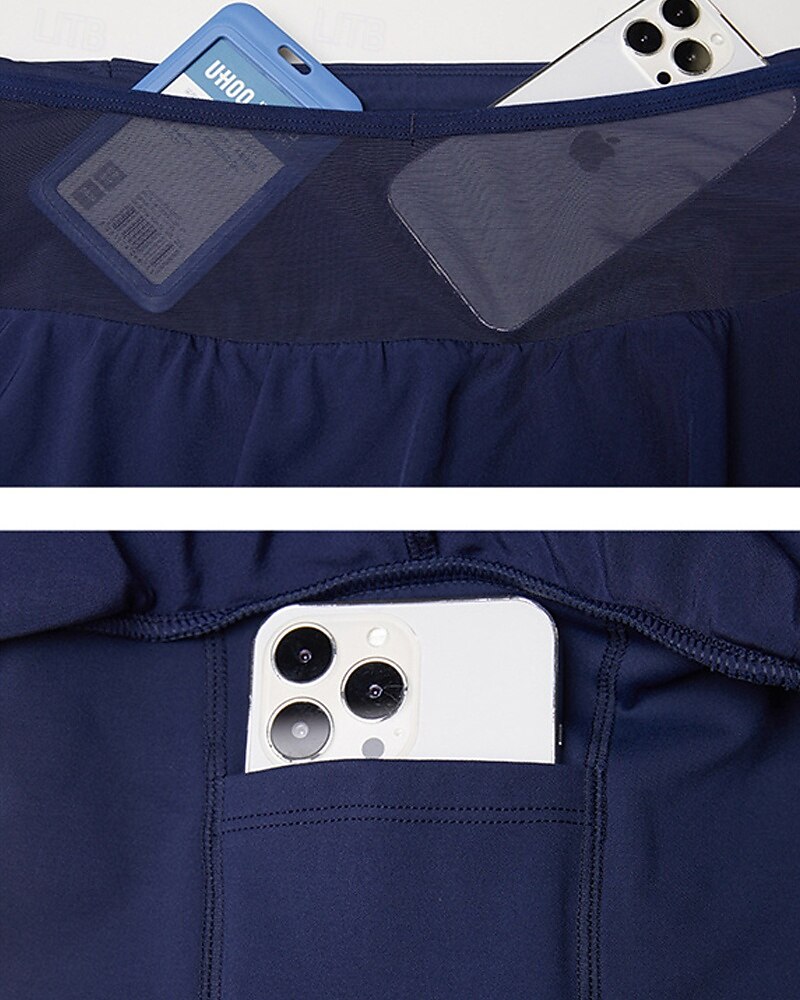 Dames Effen Tennisrok met legging Geplooid Zijzakken Sneldrogend Tennis Golf Augurkbal Kleding Onderlichaam Zwart Blauw Grijs Tenniskleding 2025 - $27.99 –P15