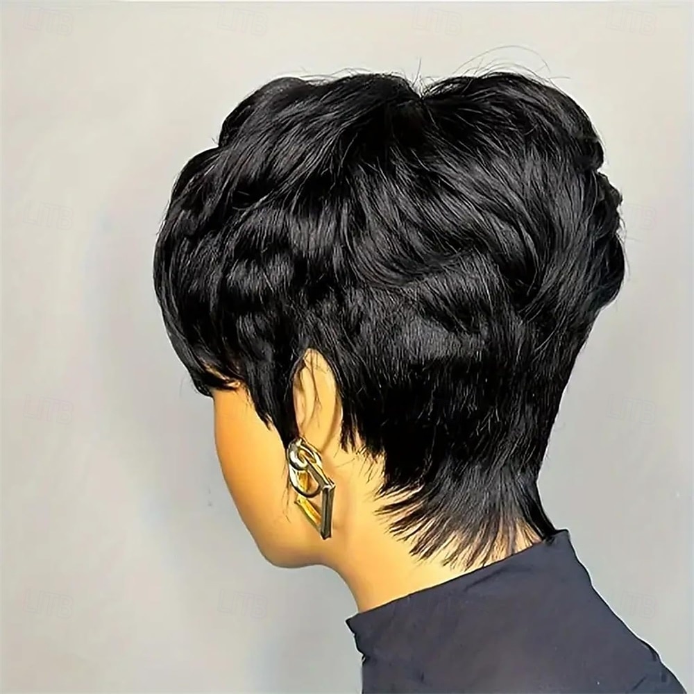 Peluca sintética de corte pixie, de capas cortas, para mujeres negras, sin pegamento, estilo bob, recta y corta, color negro. 2025 - $24.99 –P2