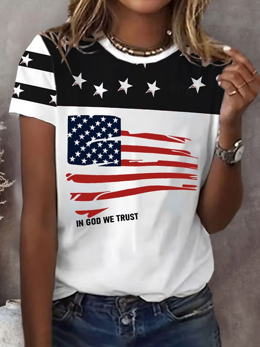 Μπλούζα Γυναικεία Πατριωτική Ημέρας Ανεξαρτησίας Με Γραφικά Σημαίας Vintage Στιλάτη Κλασική Κοντό Μανίκι Crew Neck Κανονικά Ρούχα Ημερήσια Σαββατοκύριακο Εκτύπωση Μαύρο Κόκκινο Μπλε Καλοκαίρι 2026 - $22.99 –P3