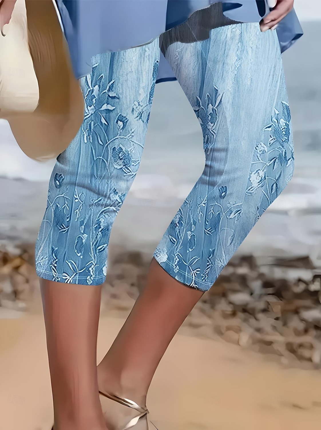 Leggings für Frauen Capri-Hosen hohe Elastizität modische Streetwear volle Länge hohe Taille Blumenmuster thermisch warm atmungsaktiv weich im Freien täglich leinenähnlich dunkelgrau Kombi Sommer 2025 - $18.99 –P4