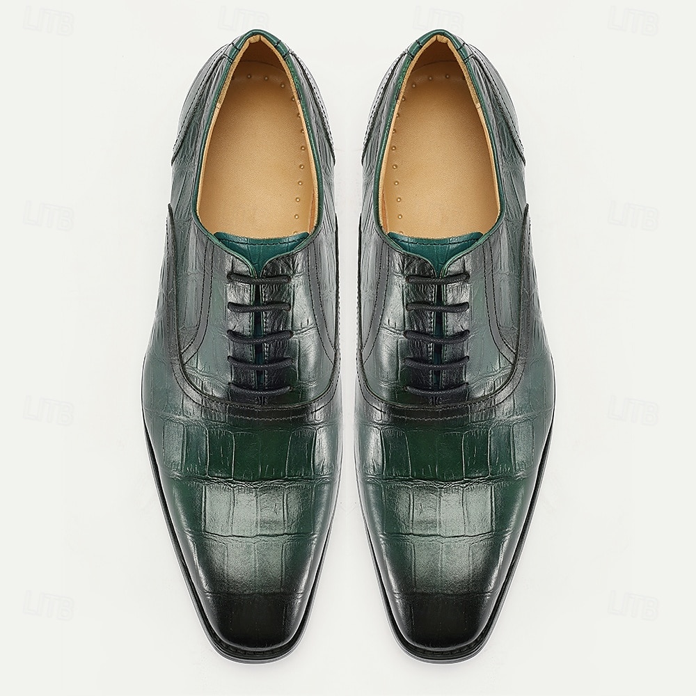 Chaussures à lacets en cuir de crocodile vert haut de gamme pour hommes avec des détails élégants pour les dîners formels et les événements de gala de 2025 ? $94.99 –P4