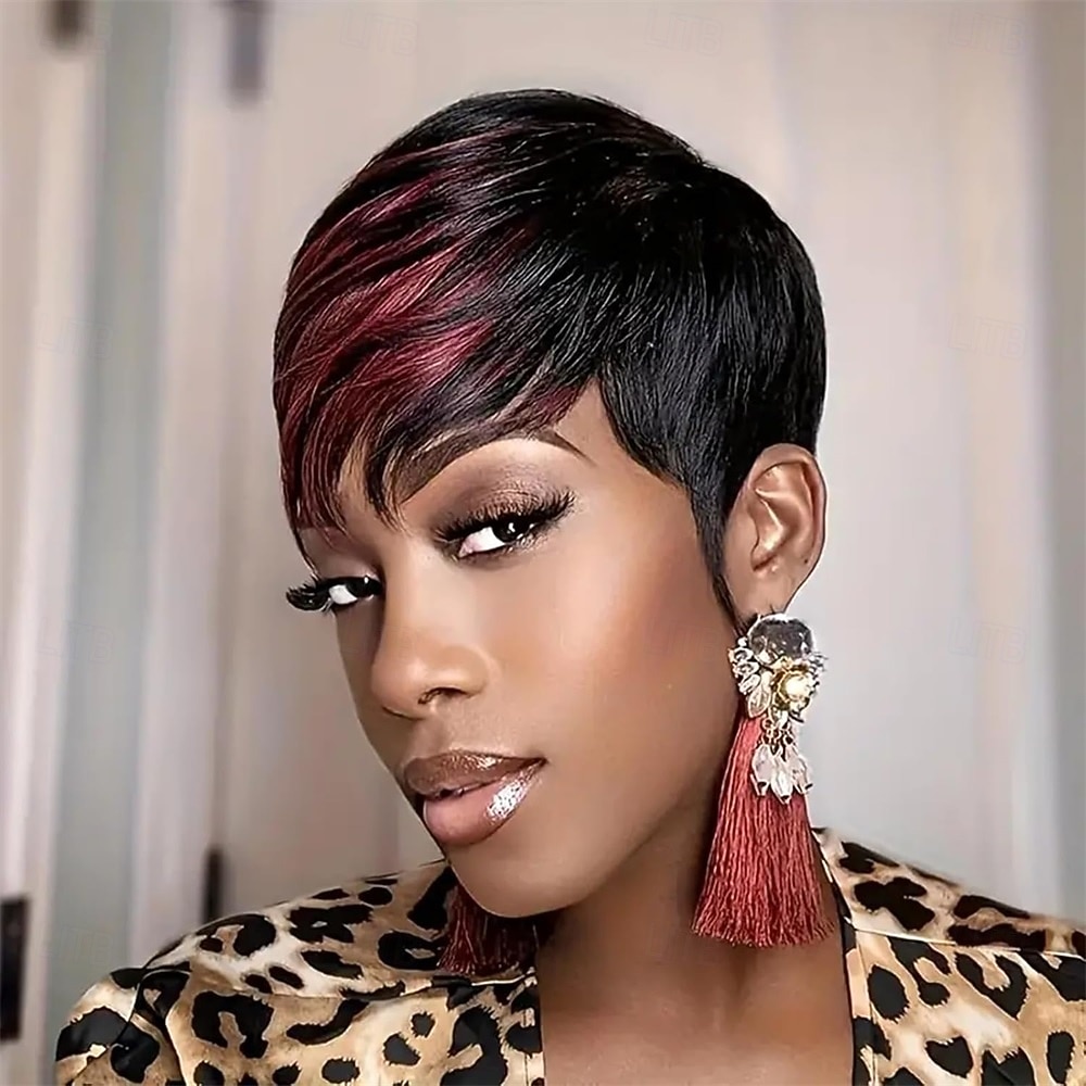 Short Pixie Cut Wig Synthetic Wig for Black Women with Burgundy Layered Short Haircut Wig Glueless Wig with Bangs Quick Get Up and Go Wig 2026 - $24.99 –P5