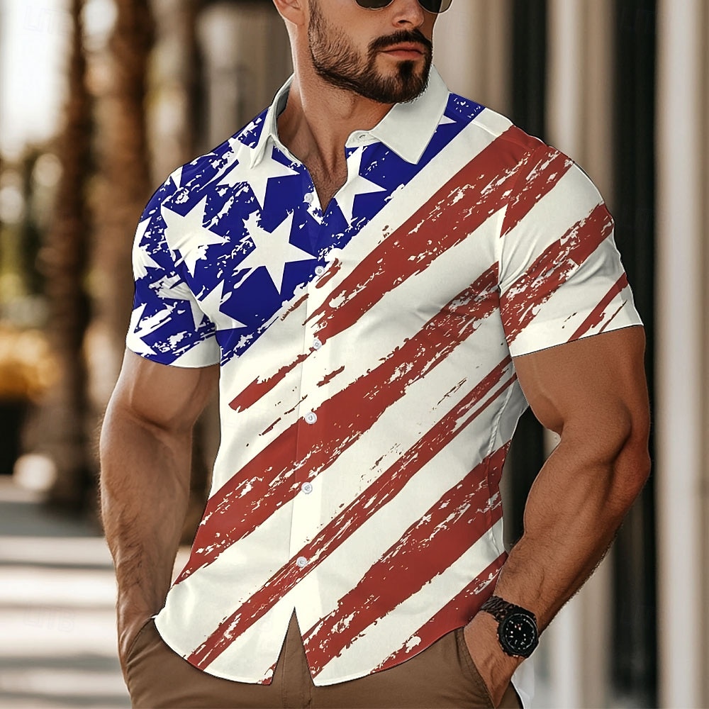 Camisa Patriótica da Bandeira Americana dos EUA do Dia da Independência Masculina Camisa de Verão Botão para Cima Camisa de Manga Curta Casual de Moda ao Ar Livre Férias de Verão Primavera Gola 3D de 2026 por $25.99 –P1