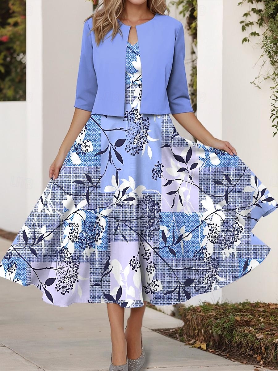 Pentru femei Set de rochii Rochie A line Rochie de vară Petrecere Rochii Semi Formale Floral Grafic Imprimeu Rochii Midi Manșon Jumate În V Invitat la nunta Zilnic Roz Îmbujorat Albastru piscină Mov 2025 - $36.99 –P6