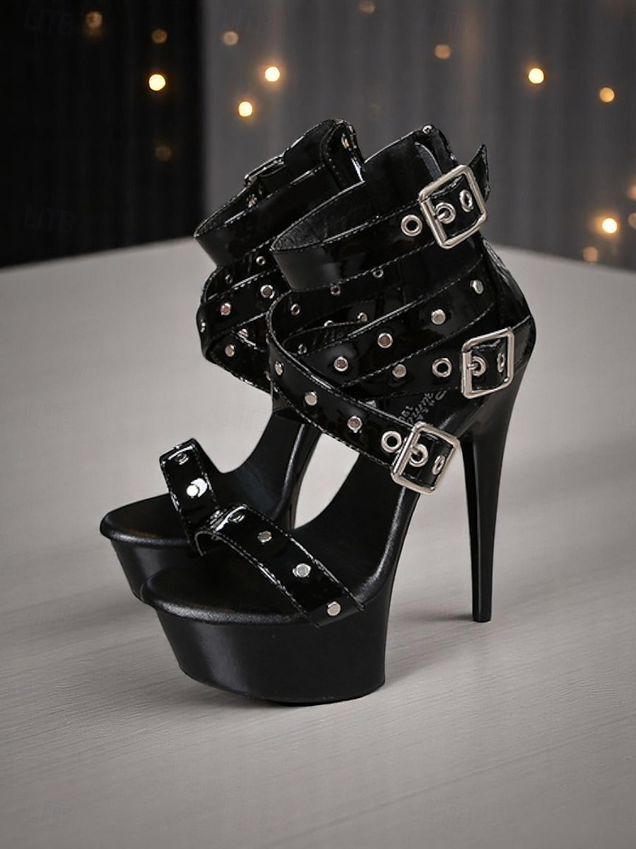 Tocuri albe cu platformă și barete pentru femei, cu stiletto înalt - pantofi la modă, sexy, pentru petreceri în timpul nopții 2025 - $54.99 –P4