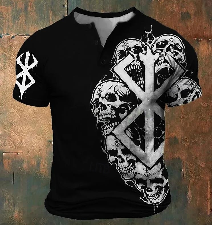 Men's Skulls T Shirt Henley Shirt Short Sleeve Designer Retro Vintage Street Casual Daily Summer Spring All Seasons Black Red Henley Henley T-Shirt 2025 - $17.99 –P2