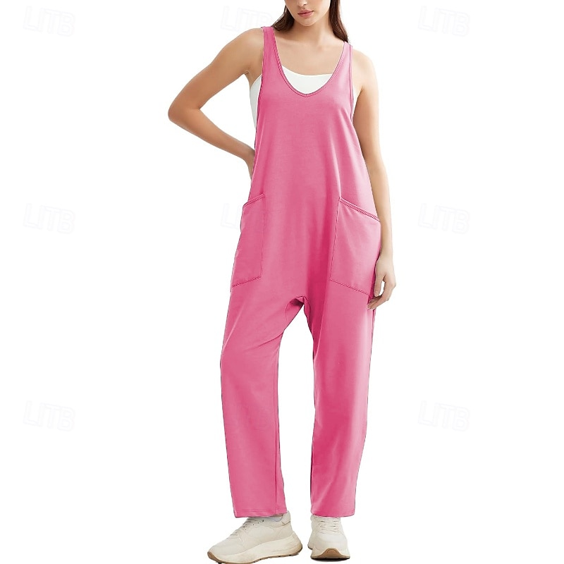 Damskie Normalny Kombinezon Moda miejska Jednokolorowe Bez rękawów Dekolt w kształcie litery U Kieszeń Ulica Codzienny Regularny Czarny Jasnozielony Rumiany róż Lato 2025 - $24.99 –P11