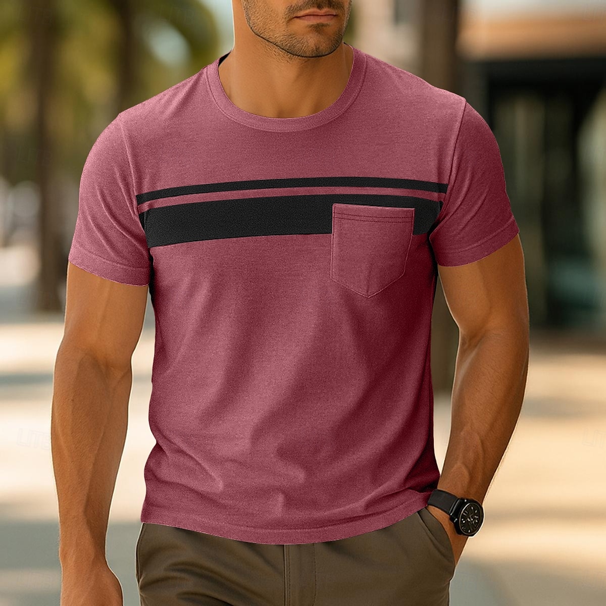 Men's T Shirt Short Sleeve Crew Neck Summer Spring Solid Color Stripe Elegant Neutral Daily Pocket Stripe School Training Outdoor White Red Navy Blue Top Tee for Men 2025 - $16.49 –P10