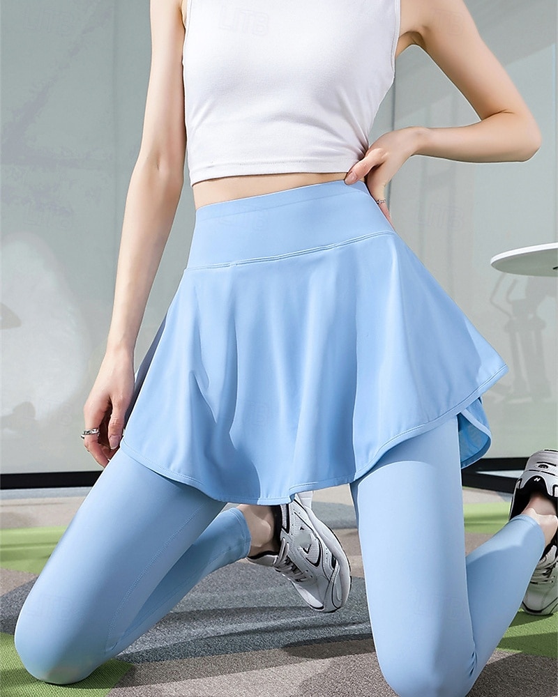 Dame Ensfarget Uformelt skjørt Tennisskjørt med leggings Drapering Sidelommer Hurtigtørkende Tennis Golf Pickleball Bunner Svart Hvit Blå Spandex Tennis klær 2026 - $26.99 –P10