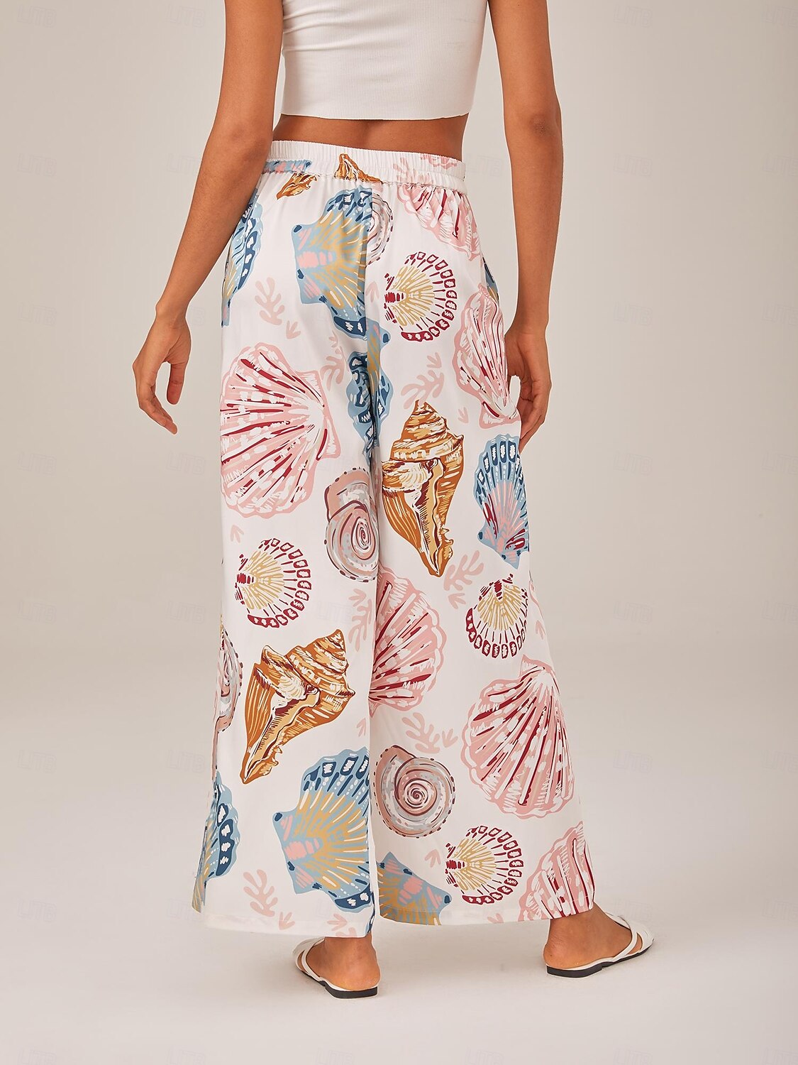 Shell Print Elastic Waist Wide Leg Pants 2025 - $69.99 –P5