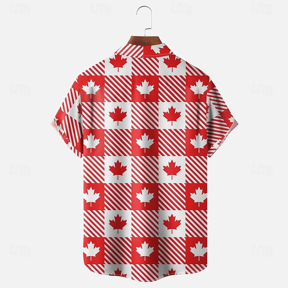 Canada Day Men's Plaid Checkered Maple Leaf Shirt Summer Shirt Button Up Shirt Short Sleeve Fashion Casual Holiday Summer Spring Turndown 3D Print Collared Shirts Front One Pocket Red 2025 - $23.99 –P2