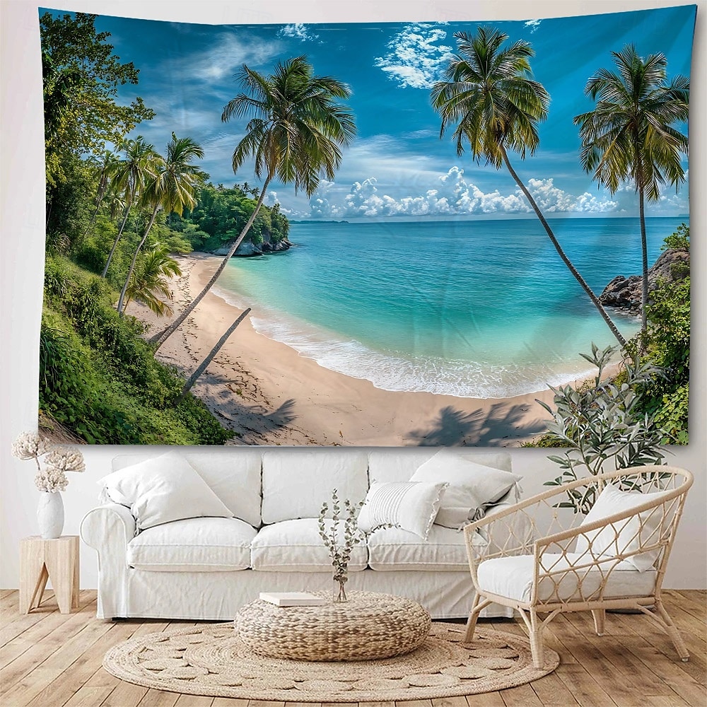 strand kokosnøttre landskap sommer hengende billedvev veggmaleri stor billedvev veggmaleri dekorasjon bilder bakgrunn teppe gardiner hjem soverom stue dekorasjon 2025 - $13.99 –P4