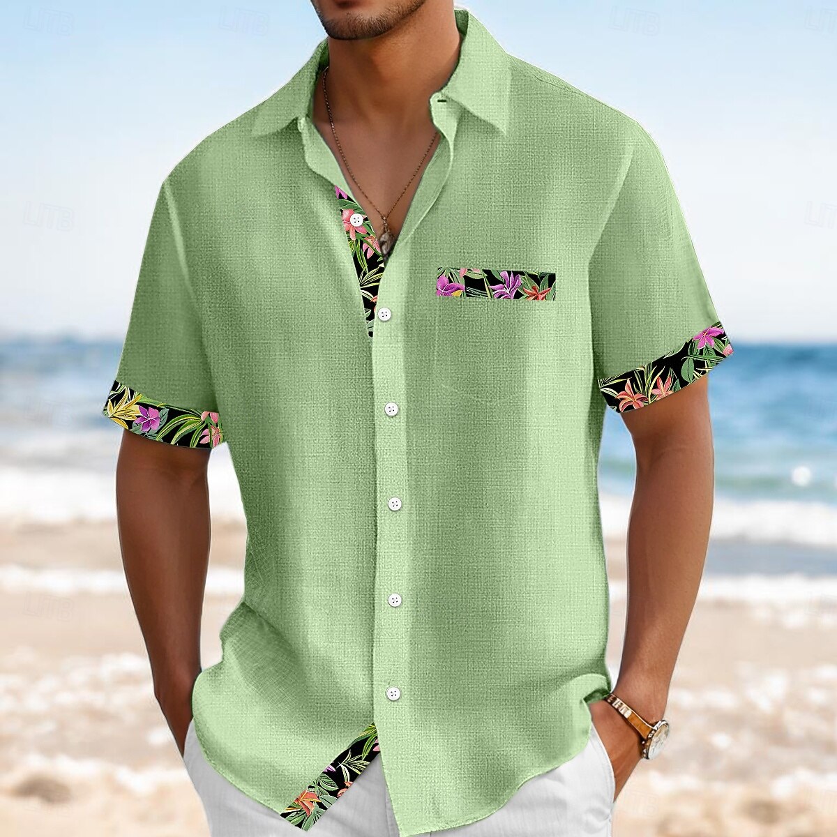 Voor heren Overhemd Linnen overhemd Zomer overhemd Strand Kleding Overhemd met knopen Effen Kleur Vakantie Curise Zwart Wit Blozend Roze Groen Korte mouw Kraag Zomer Lente zomer Kleding Kleurenblok 2025 - $25.99 –P1