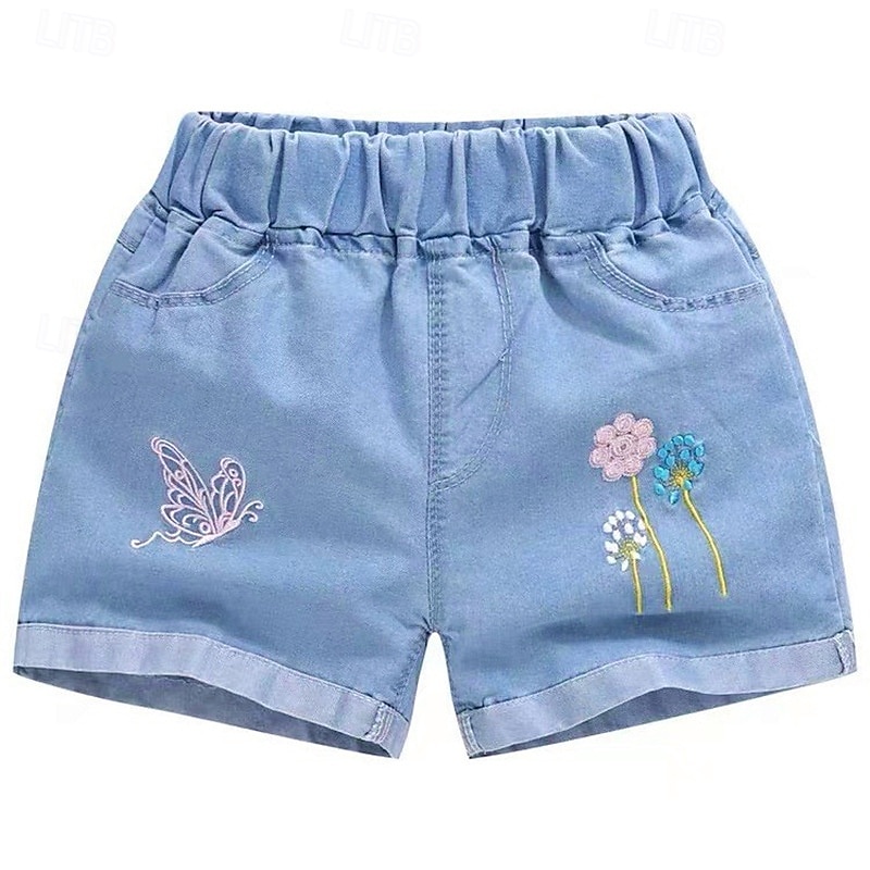 Dzieci Dla dziewczynek Szorty Kwiaty Moda miejska Kieszeń Na zewnątrz 4 lata + Lato Królewski błękit Niebieski Błękit nieba 2025 - $7.99 –P1