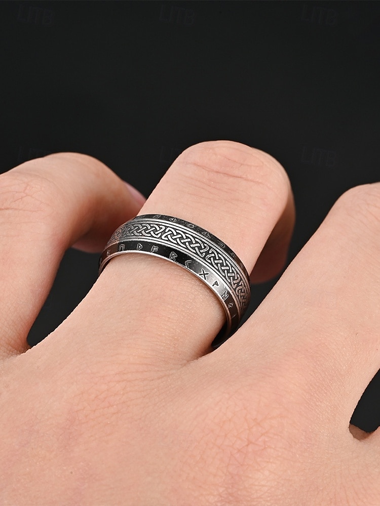 Men's Viking Stainless Steel Ring with Nordic Runes and Celtic Knot Design, Vintage Norse Style Band for Bikers and Cosplay 2026 - $9.99 –P3