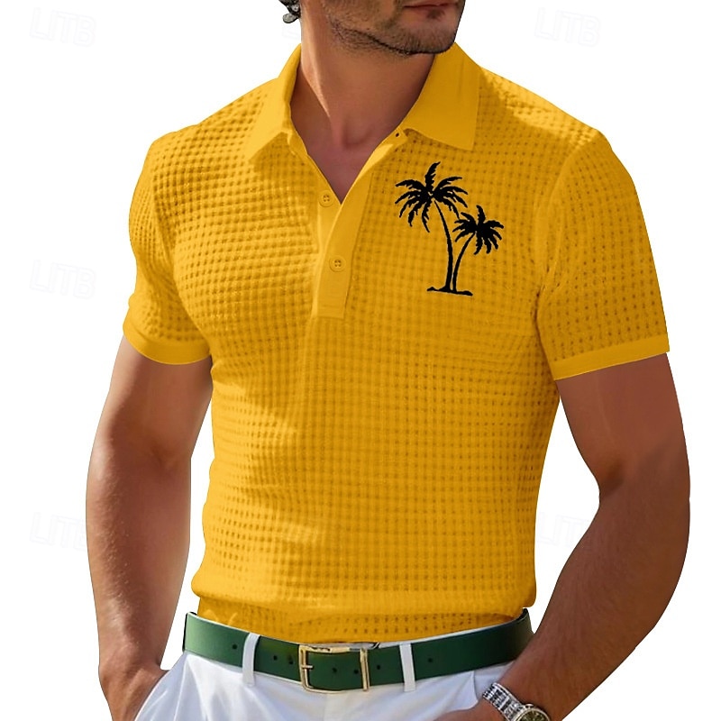 Per uomo Polo Maglia da golf All'aperto Abbigliamento quotidiano Bavero Manica Corta Moda Hawaiano Albero di Cocco Stampato Estate Vestibilità regolare Nero Bianco Giallo Vino Azzurro cielo Grigio del 2025 a $20.99 –P1