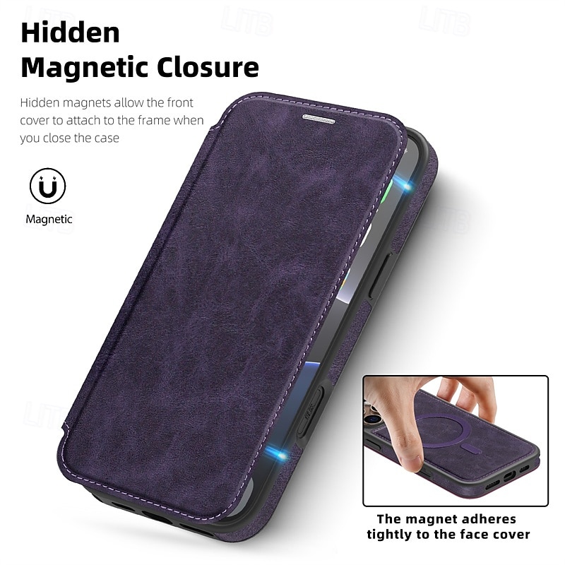 Phone Case For Apple AirTag iPhone 16 Pro Max Plus iPhone 15 14 Pro Max Plus iPhone 13 12 Pro Max Magnetic Adsorption Flip Cover Support Wireless Charging Card Slot Shockproof TPU PC PU Leather 2025 - $19.99 –P2