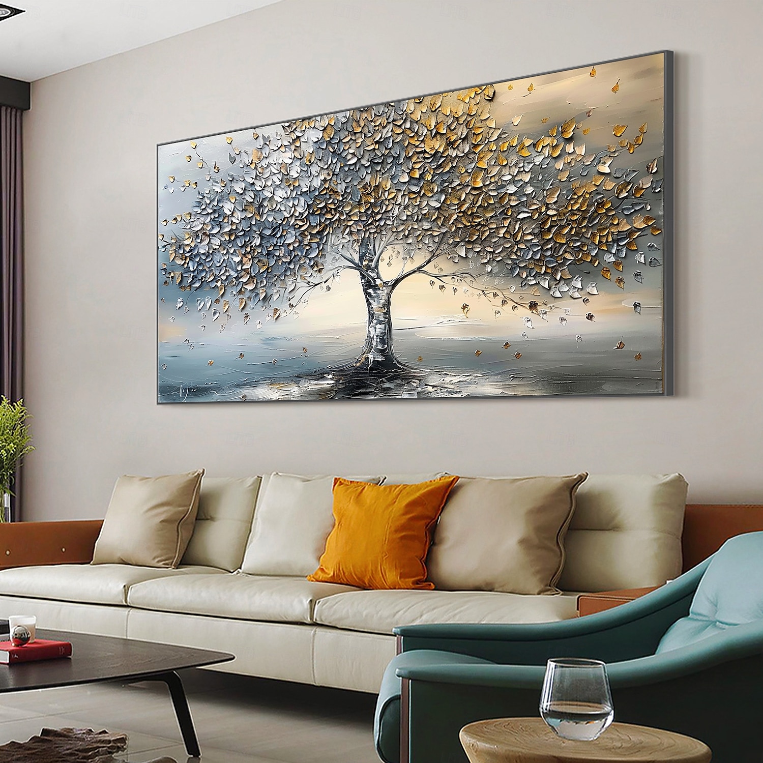 Peinture à l'huile originale faite à la main sur toile représentant un arbre de vie, art mural abstrait pour décoration intérieure, avec cadre tendu, sans cadre intérieur de 2025 ? $141.99 –P7