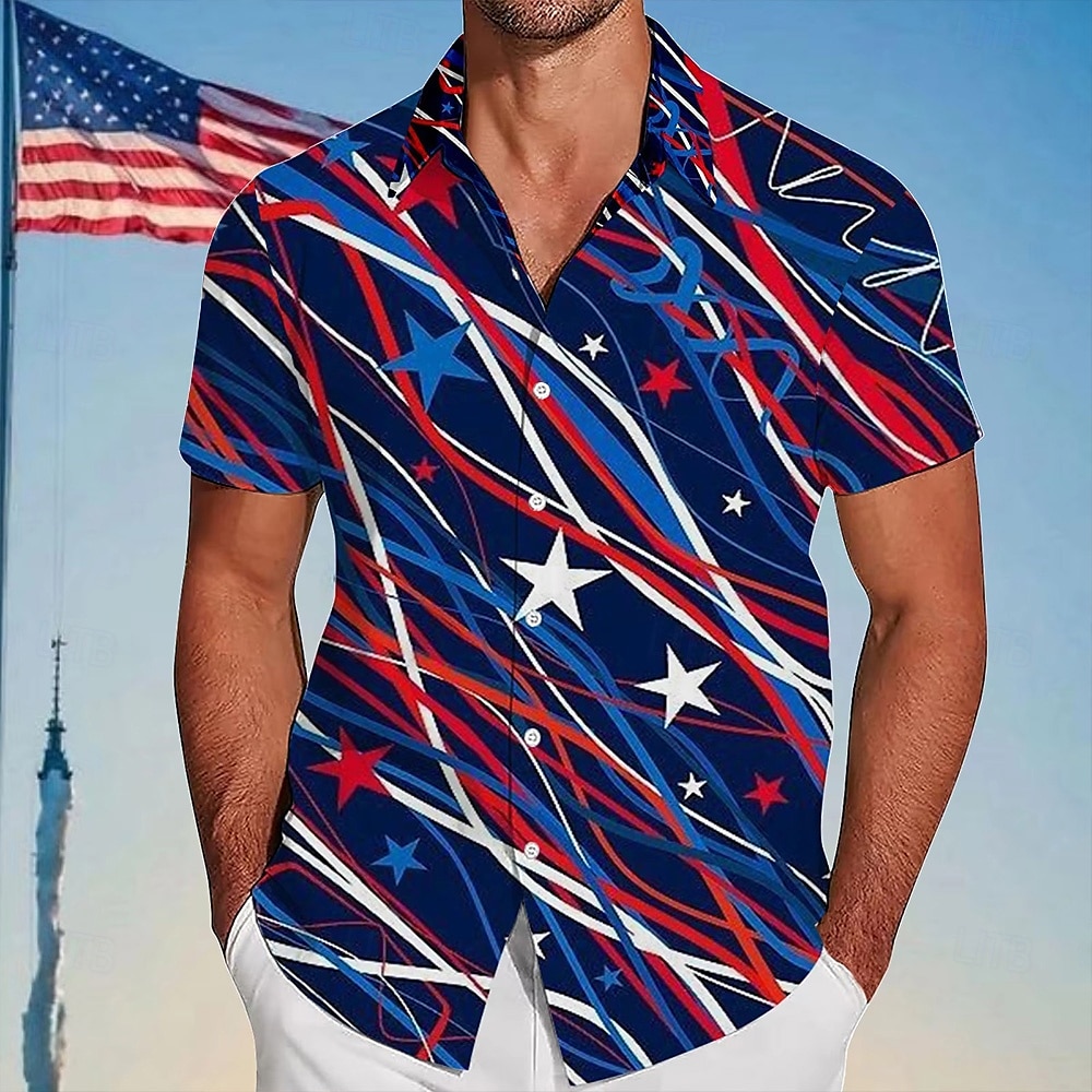 Independence Day Voor heren Amerikaanse Amerikaanse vlag Vaderlandslievend Overhemd Zomer overhemd Overhemd met knopen Korte mouw Mode-casual Buiten Feestdagen Zomer Lente Strijkijzer 3D-afdrukken 2025 - $23.99 –P2
