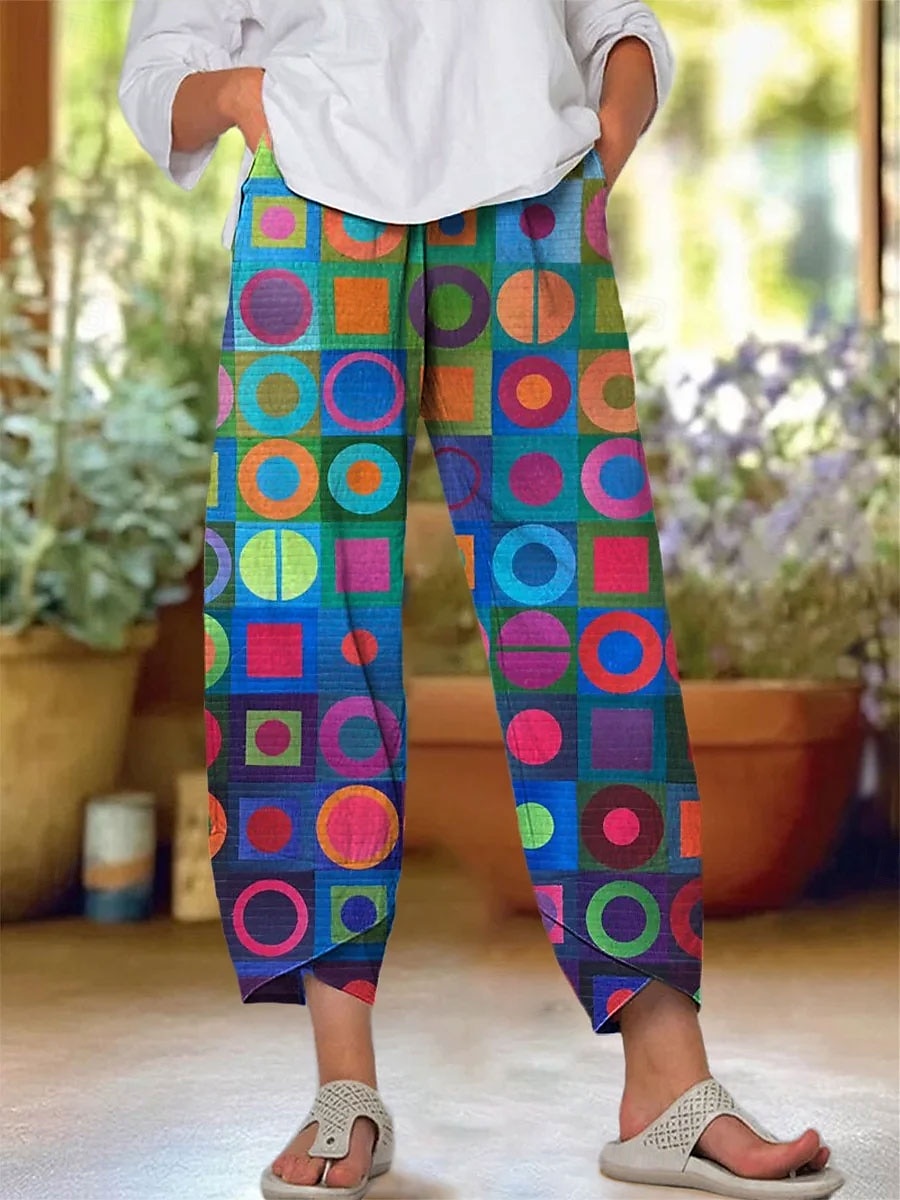 Dame kinesisk Posete bukser Strandshorts Ferie Årgang Etnisk stil Ankel-lengde Høy Midje Blomstret Grafisk Lapper Snorer Printer Hold Varm Pustende Myk Mikroelastisk Formell Feriereise Gate Hvit Rosa 2025 - $20.99 –P2