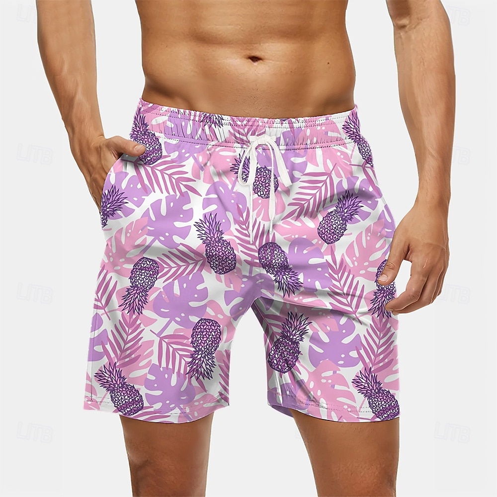 Herre Ananas Palmetre Tropiske planter Badeshorts Surfeshorts Medium Midje Gatemote Hawaiisk Strandferie Sidelommer Mesh fôr Elastisk snøring i midjen Designer Klær 2025 - $19.99 –P1