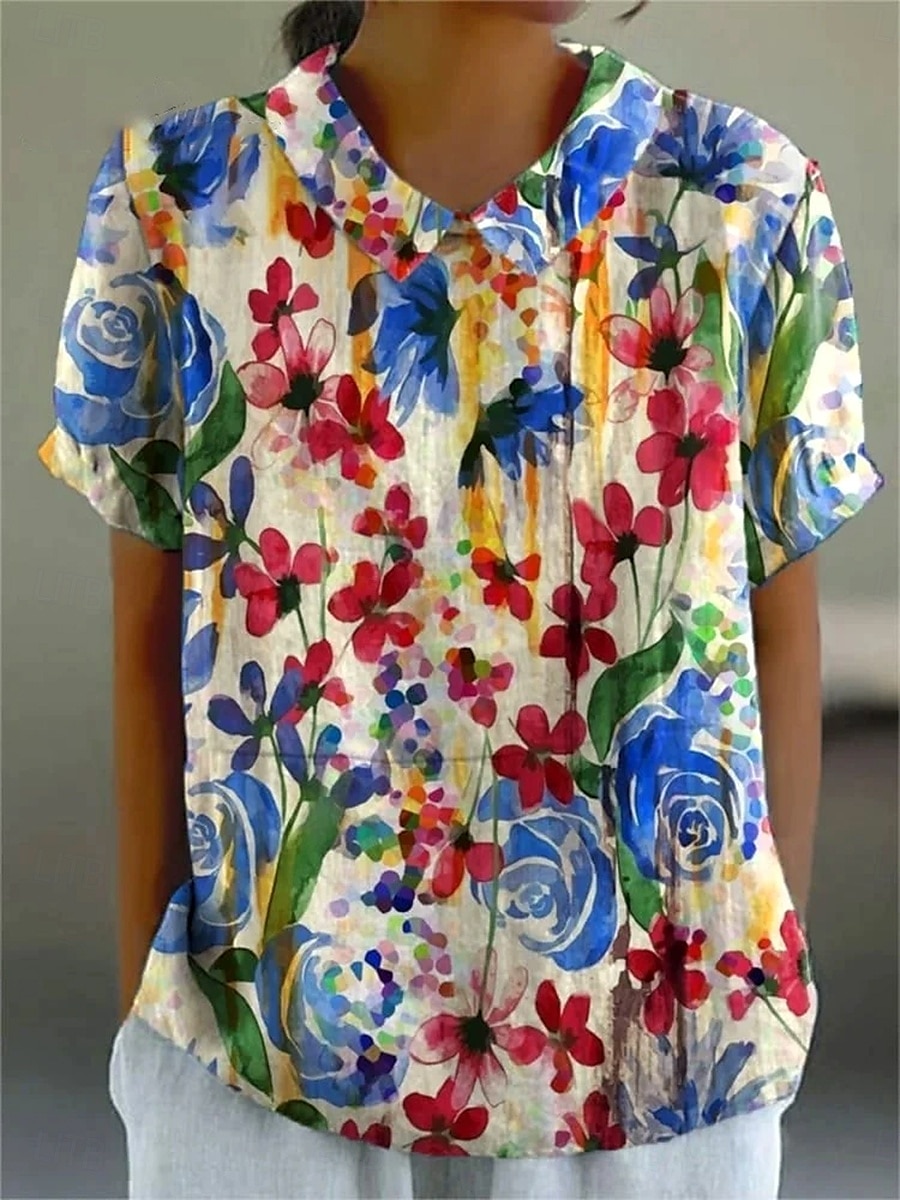 Femmes Chemisier Fleuri Graphique Abstrait ancien Tropical Élégant Manche Courte Col de chemise Hauts Réguliers Travail Quotidien Imprimé Rose pâle Noir Vert Claire Rouge Bleu clair Été Printemps de 2025 ? $23.99 –P2