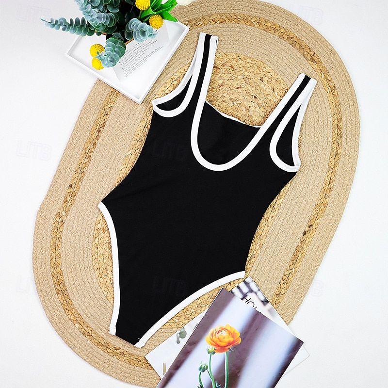 Femmes Maillot de bain 1 pièce Dos Nu Maillot de Bain Patchwork Maillots de Bain Noir Blanche Respirant Séchage Rapide Sans manches - Natation Surf Plongée en apnée Été de 2025 ? $27.99 –P16