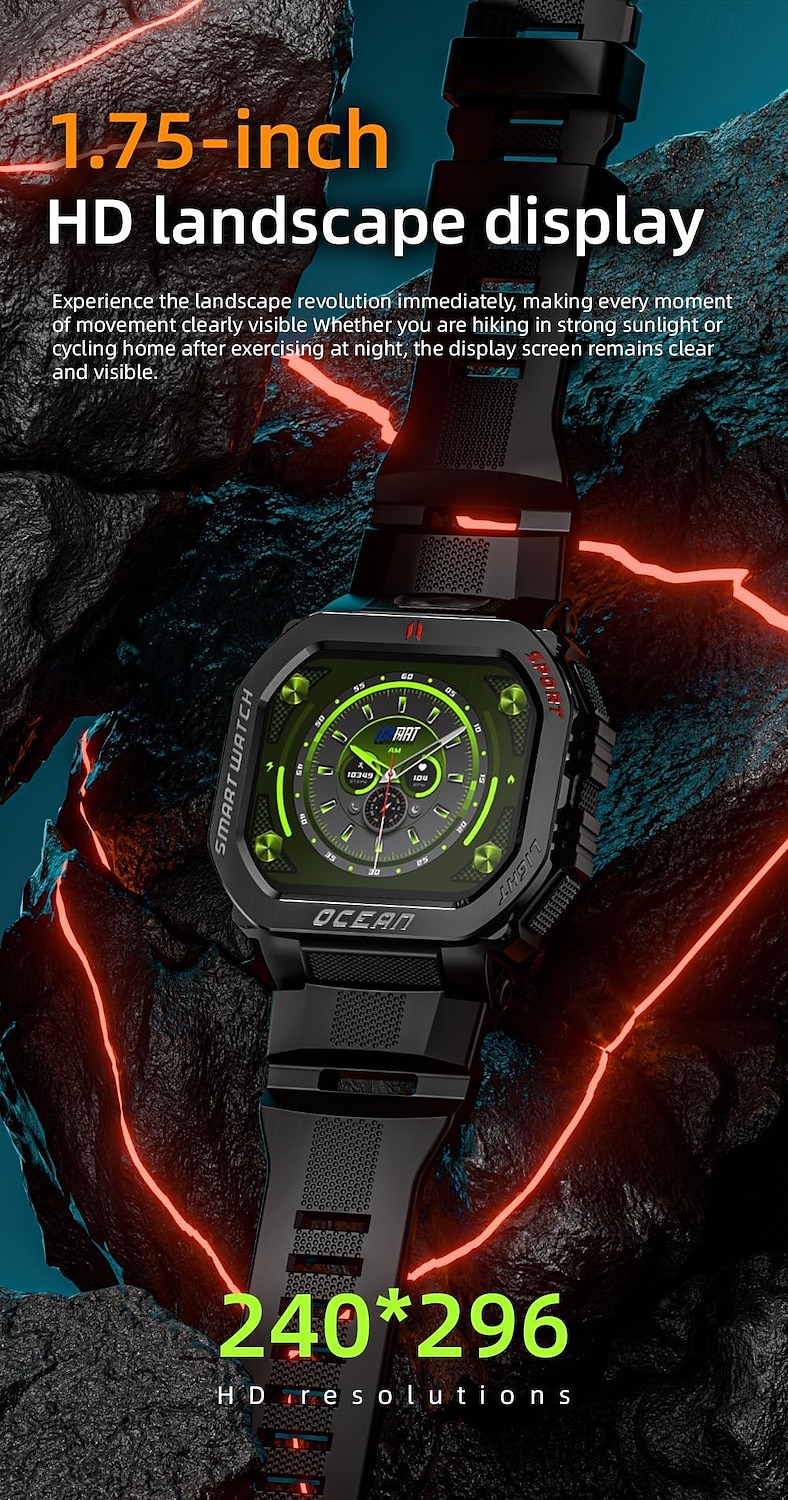 LOKMAT OCEAN GT Умные часы 1.75 дюймовый Смарт Часы Bluetooth Педометр Напоминание о звонке Датчик для отслеживания сна Совместим с Android iOS Женский Мужчины 2025 - $48.99 –P4