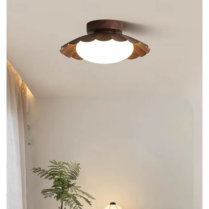 Lámpara de techo moderna para pasillo, pantalla blanca lechosa, pequeña lámpara de techo de metal, madera, estilo granja vintage, cerca del techo, para baño, cocina, pasillo, entrada, 25 cm, 110-240 V 2025 - $128.99 –P7
