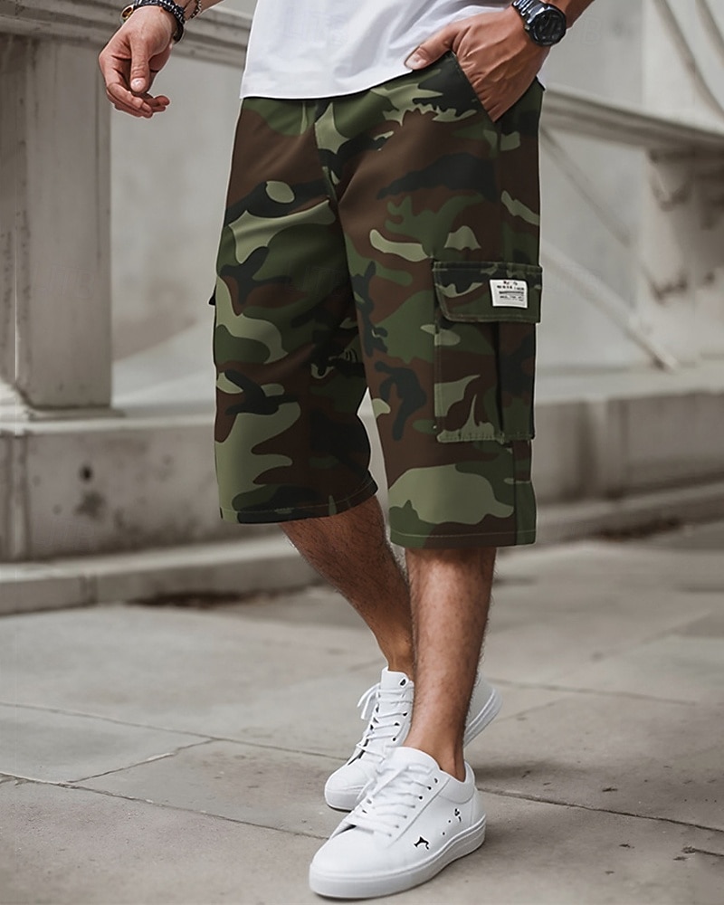 Herr Cargo-shorts Capribyxor Camo Shorts Sommarshorts Snörning Elastisk midja Flera fickor Kamuflasje Komfort Bärbar Vadlängd Utomhus Sport Dagligen Mode Ledigt Kaki Armégrön 2026 - $20.99 –P2