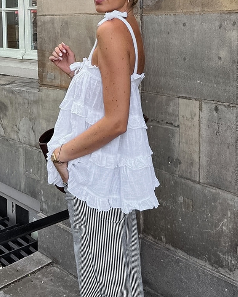 Mulheres Camisas de algodão e linho Blusa Tecido Moderno Casual Sem Manga Com Alças Tops regulares Diário Para Noite Com Corte Branco Verão de 2025 por $29.99 –P1