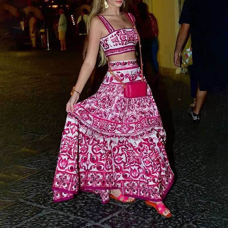 Femmes Jupe Évasé Bohème Mode Boho Maxi Taille Basse Jupes Fleuri Imprimé Micro-Élastique Vacances Rue Bleu Rose rouge Été Polyester de 2025 ? $28.99 –P4