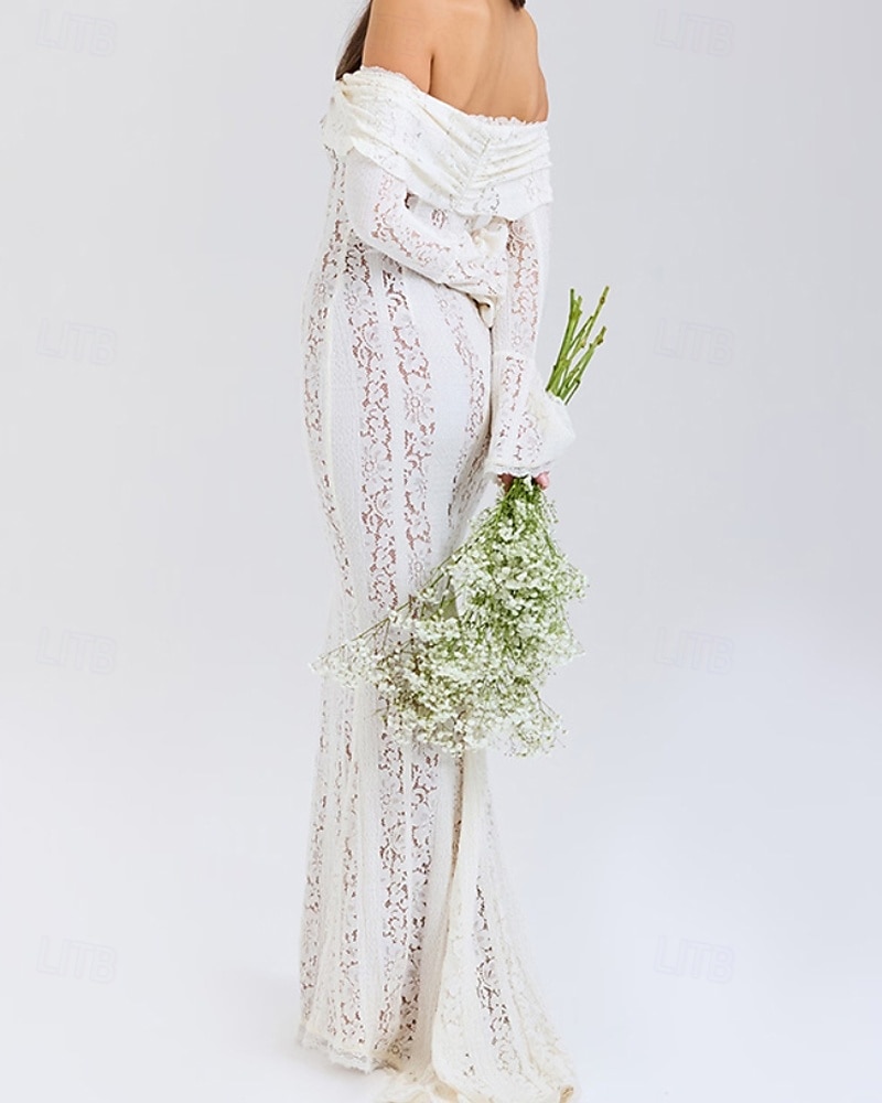 Dámské Dlouhé šaty Maxi šaty Krajkové šaty Šaty na ples Šaty na párty Elegantní Módní Párty Zvláštní příležitosti Večerní oslava Běžný Bez vzoru Dlouhý rukáv Pod rameny Černá Bílá Léto 2025 - $35.99 –P4