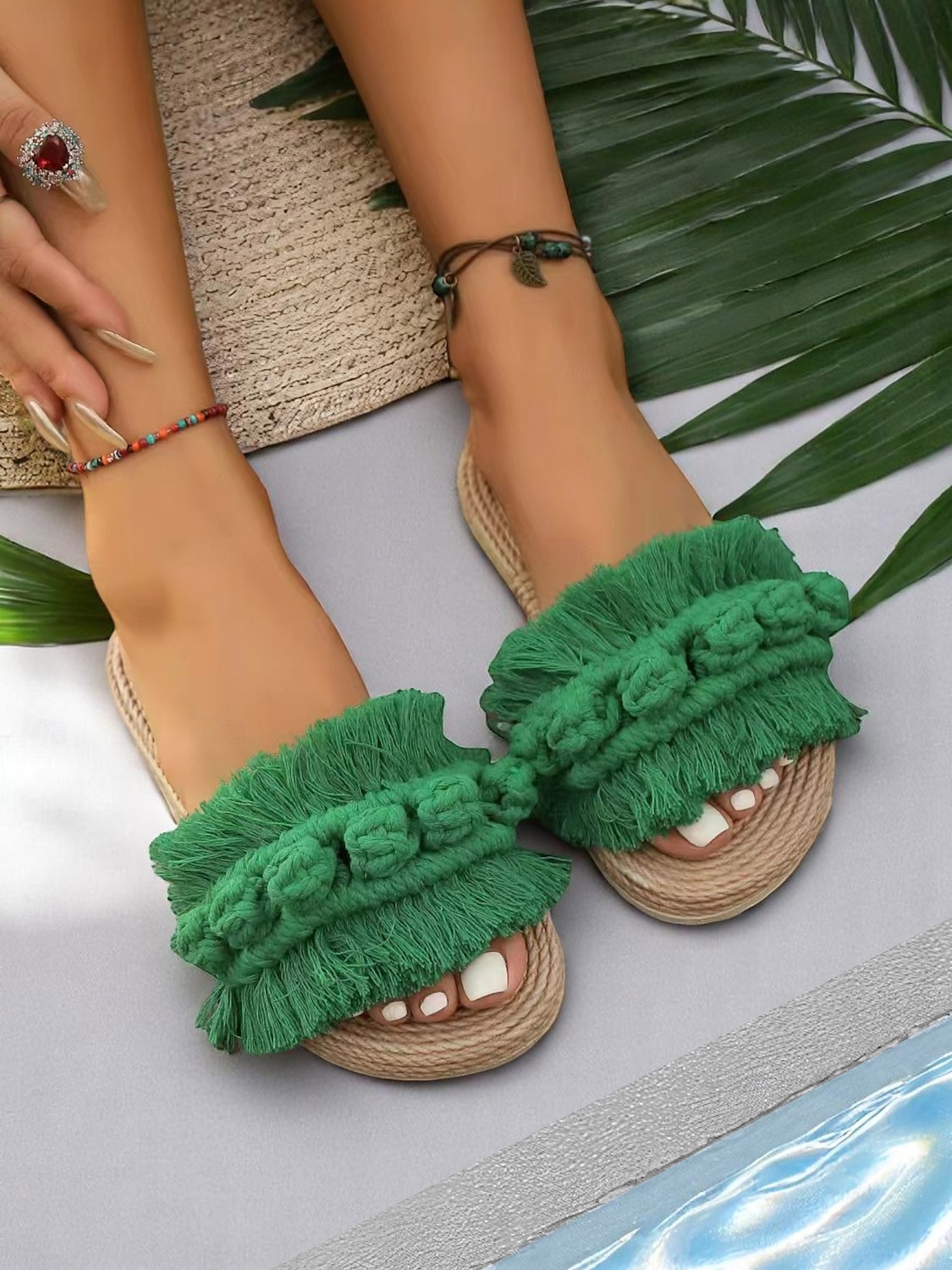 Damen-Sandalen mit Fransen – flache Schuhe im Bohème-Makramee-Stil für den Pool, den Urlaub und entspannte Sommertage 2025 - $24.99 –P2