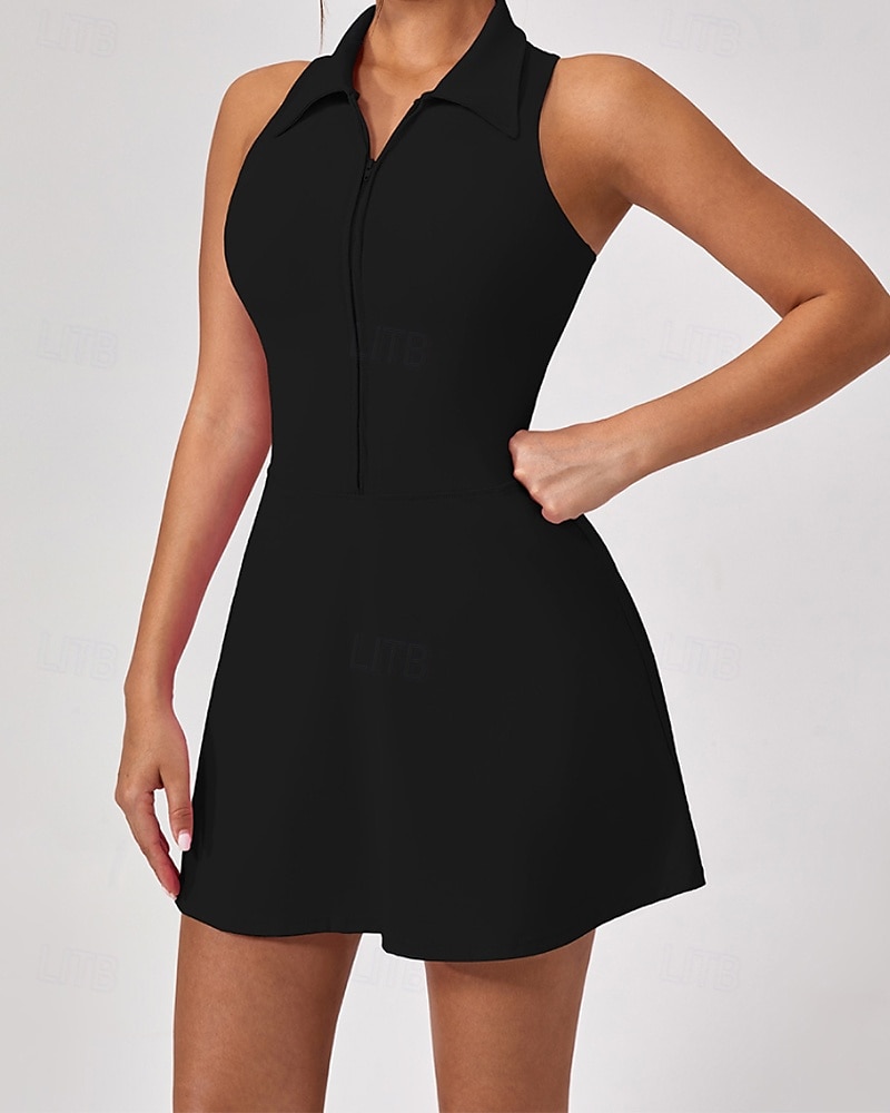 Per donna Tinta unita Abito da tennis con pantaloncini Abito sportivo Senza Maniche Cerniera Tasca Tennis Golf Pickleball Colletto a Camicia Vestito Nero Bianco Rosa Abbigliamento da tennis del 2026 a $51.99 –P16