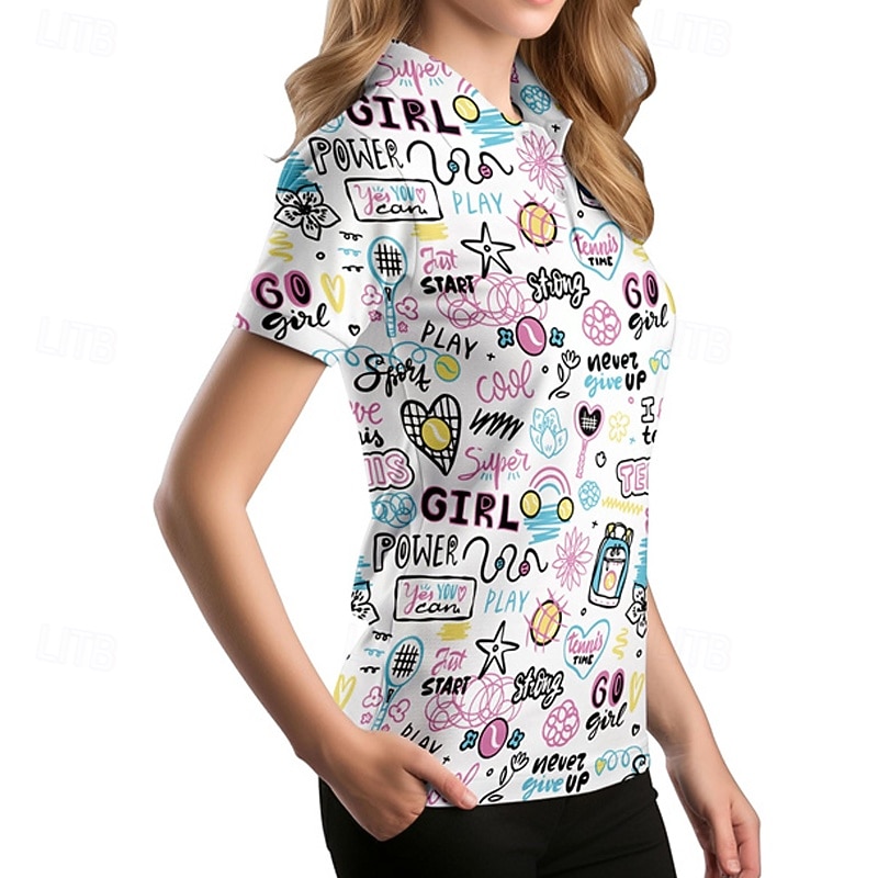 Γυναικεία Γραφική Πουκάμισο τένις Κοντομάνικο Στάμπα UPF50+ Γρήγορο Στέγνωμα Τέννις Γκολφ Μπάντμιντον Περιλαίμιο Polo Μπλουζάκι Μπολύζες Λευκό Ροζ Ουρανί Ρούχα τένις 2026 - $23.99 –P20