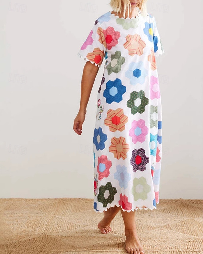 Pentru femei Rochie Lunga Rochie Maxi Rochii de in bumbac Rochie casual Modă În aer liber Petrecere Concediu Fit regulat Floare Manșon scurt Stil Nautic Alb Vară 2025 - $38.99 –P4